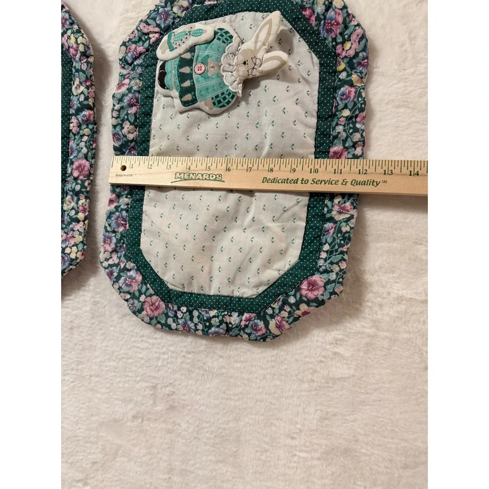 Vintage Quilted Bunny Rabbit Placemats and Floral Napkin Set Cottagecore 3pc